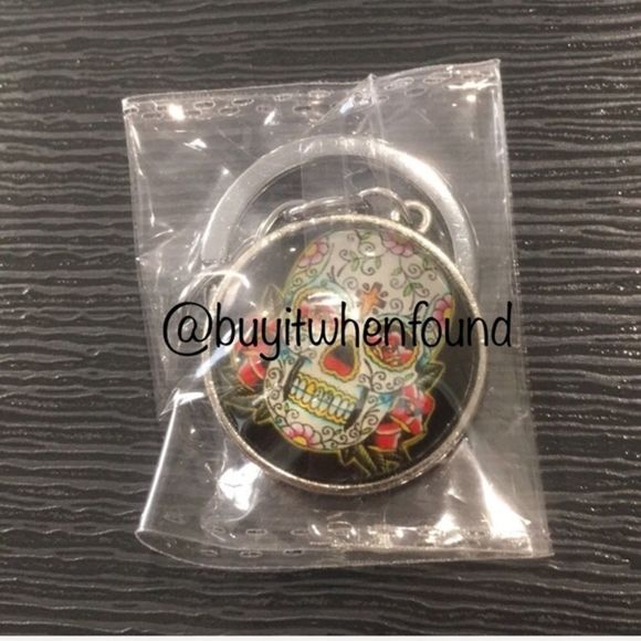 K Sugar Skull Day of The Dead Cabochon Keychain - Picture 4 of 8